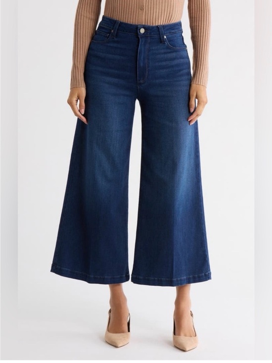 PAIGE Denim - PAIGE LENNIE Wide Leg High-Rise Jeans - Dark Indigo Blue Sabine - Size 25 NWT